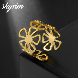 SKYRIM Phụ Nữ Thanh Lịch Rỗng Hoa Cúc Thiết Kế Nhẫn Điều Chỉnh Mở Quà Tặng Trang Sức Thời Trang