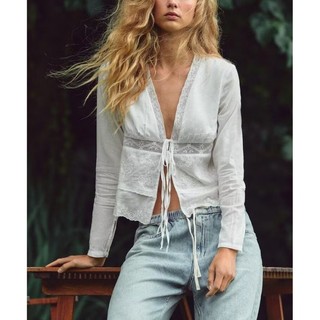 Áo Sơ mi Zara made in Morocco phố ren buộc dây xinh xắn