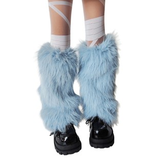 Fine Women 's Fuzzy Blue Leg Warmers Mềm Mại Sang Trọng Mùa Đông Phụ Kiện Cho Trang Phục Đảng Lông Boot Toppers Còng Footless So