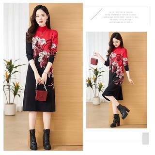 [Giảm Giá Khách Hàng Mới] Váy Len Nữ Váy Dài Kích Thước Lớn Bao Bụng Thanh Lịch Jacquard Đan Phong Cách Mới Rời Dày