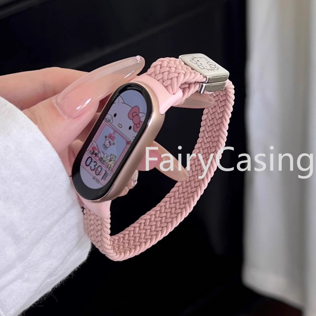 Dây đeo vòng bện từ tính cho dây đeo thông minh Xiaomi 10 9 8 Mi Band 7 6 5 4 3 Vòng tay nam nữ Co giãn Nylon Dây đeo thể thao co giãn Họa tiết mèo dễ thương