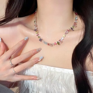 Vòng Cổ Zircon pha lê màu kẹo ngọt ngào, Dây Chuyền xương đòn cầu vồng tình yêu sang trọng nhẹ nhàng, xu hướng hợp Instagram cho nữ
