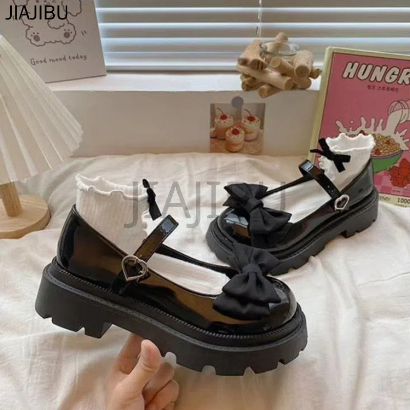 Size 35-46 Giày Da Mũi Tròn Chống Trượt Phong Cách Anh Quốc Có Khóa Tình Yêu Gót Dày 45 Giày Nữ Cỡ Lớn 44 Giày Đi Học Màu Đen 43 Korean Fashion Platform Bow Mary Jane Doll Shoes 42 Nhật Bản JK Đồng Phục Cosplay Lolita Giày Giày Da Sáng Chế Preppy
