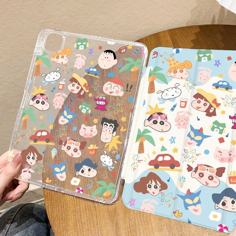Dành Cho iPad Máy Tính Bảng Case2024air6 Pro11 Air3 / 4 / 5 10.9 10.5gen10th 2022Mini4 / 5 / 6 8.3 Air1 / 2 9.7gen7gen8gen9 10.2inch Phim Hoạt Hình Shin-chan Ba Gấp Túi Khí Bảo Vệ Có Khe Cắm Bút