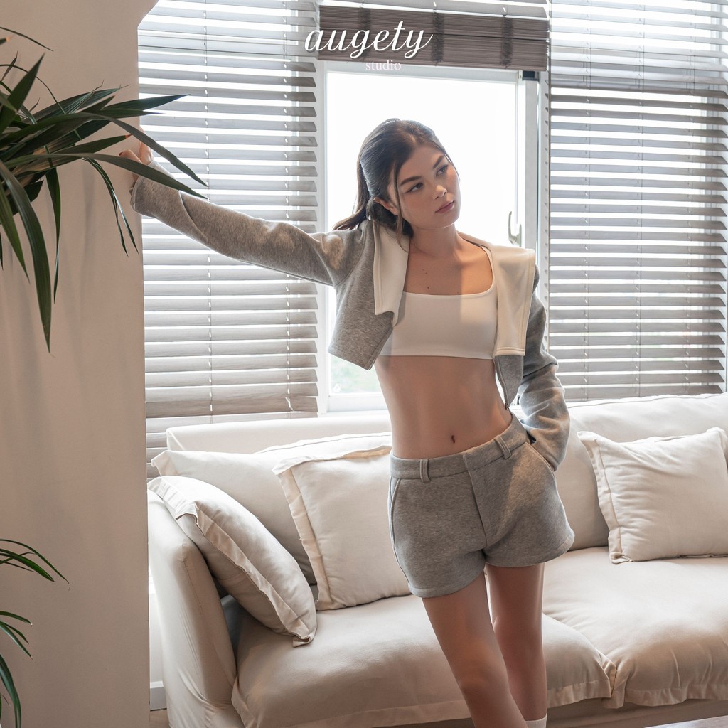 Set Áo Tay Dài Nỉ Form Croptop Và Quần Shorts Nỉ Augety Studio, NICO SWEAT Set