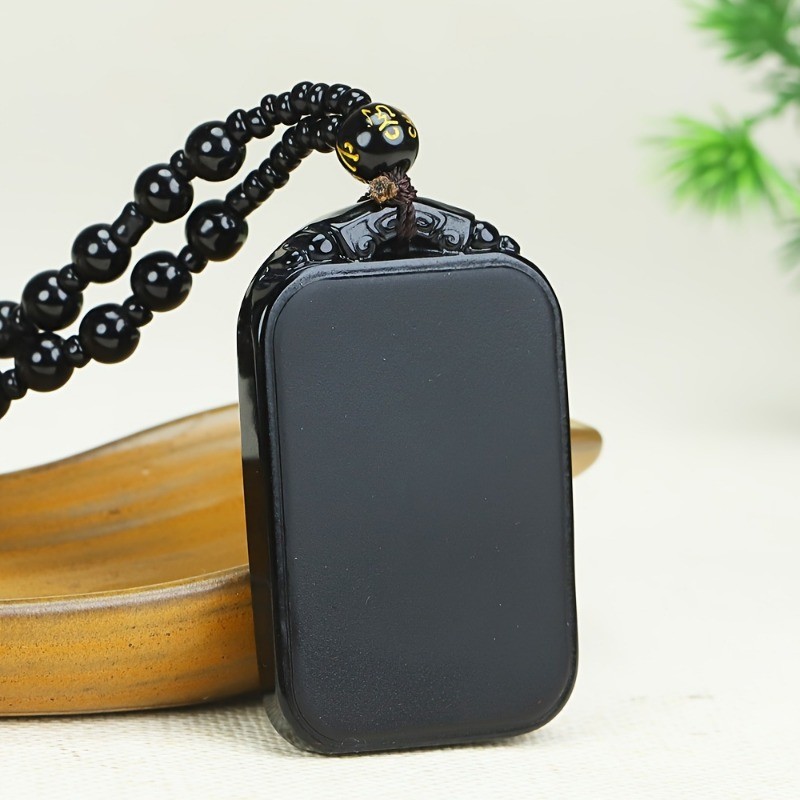 Dây chuyền mặt obsidian thời trang nam nữ, phong cách đơn giản, không kèm thẻ