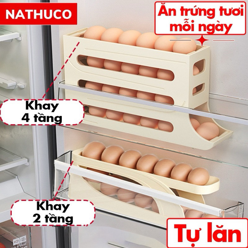 Khay Trứng 4 Tầng Lăn Tự Động - Khay Đựng Trứng Tủ Lạnh Tự Lăn Thông Minh
