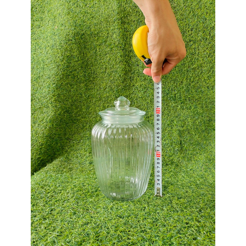 Hũ thủy tinh 1250ml gia vị muối dưa cà/ đựng đồ khô họa tiết trơn sọc