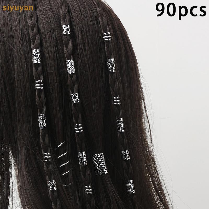 Siyuyan 60 / 90 Chiếc Hợp Kim Tóc Trang Sức Tóc Vòng Bím Tóc Kim Loại Dreadlock Hạt Tóc Nhẫn Đa Phong Cách Bím Tóc Phụ Kiện VN