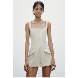 Jumpsuit Zara made in Morocco không tay 2 túi nắp khỏe khoắn