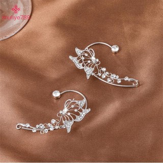 < zhuliye789 > Vòng đeo tai pha lê lấp lánh thời trang không cần xỏ khuyên Bông tai Kẹp tai thanh lịch dành cho nữ Vòng đeo tai tinh tế Trang sức đám cưới