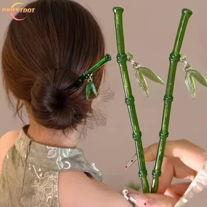 Thời Trang Cổ Phong Cách Trung Hoa Nhựa Xanh Lá Tre Tóc Dính Cho Nữ Bé Gái - Trang Sức Vintage Phụ Kiện Tóc Xu Hướng Quà Tặng