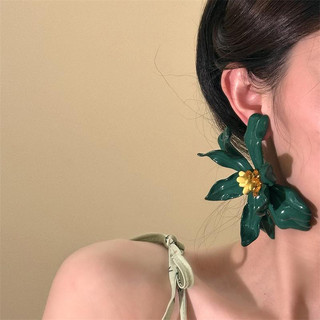 1 đôi bông tai hoa acrylic kim bạc phong cách kỳ nghỉ, nhẹ nhàng sang trọng, cảm giác cao cấp