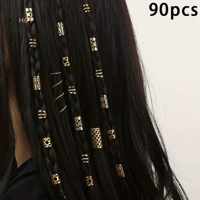 Julyhot 60 / 90 Chiếc Hợp Kim Tóc Trang Sức Tóc Vòng Bím Tóc Kim Loại Dreadlock Hạt Tóc Nhẫn Đa Phong Cách Bím Tóc Phụ Kiện Massivedeals