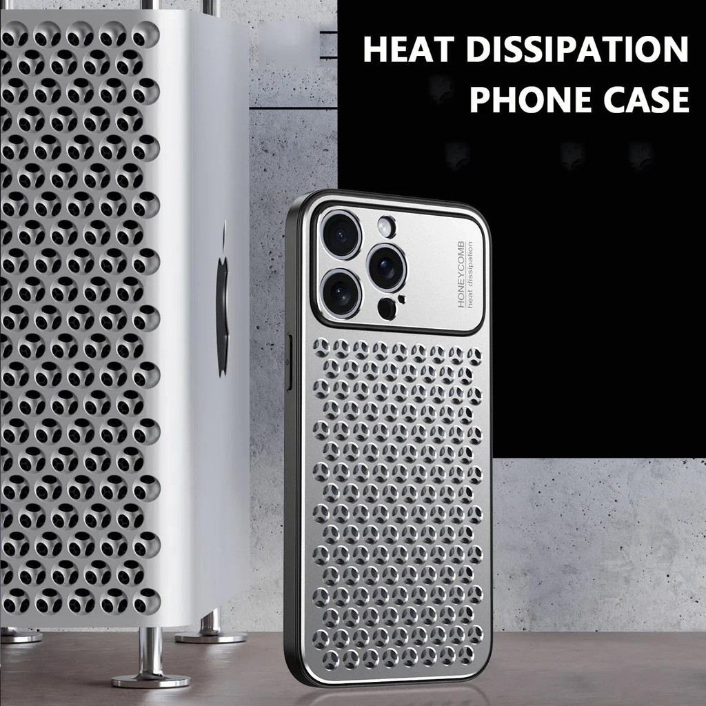 Ốp Điện Thoại Tản Nhiệt Tổ Ong 2 in1 Silicon Kim Loại Sang Trọng Cho iPhone 17 14 13 15 16 Pro Max Bảo Vệ Chống Trầy Xước