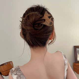 Kẹp tóc gỗ đàn hương phong cách Trung Quốc dành cho mèo cái với kiểu tóc bánh sau đầu