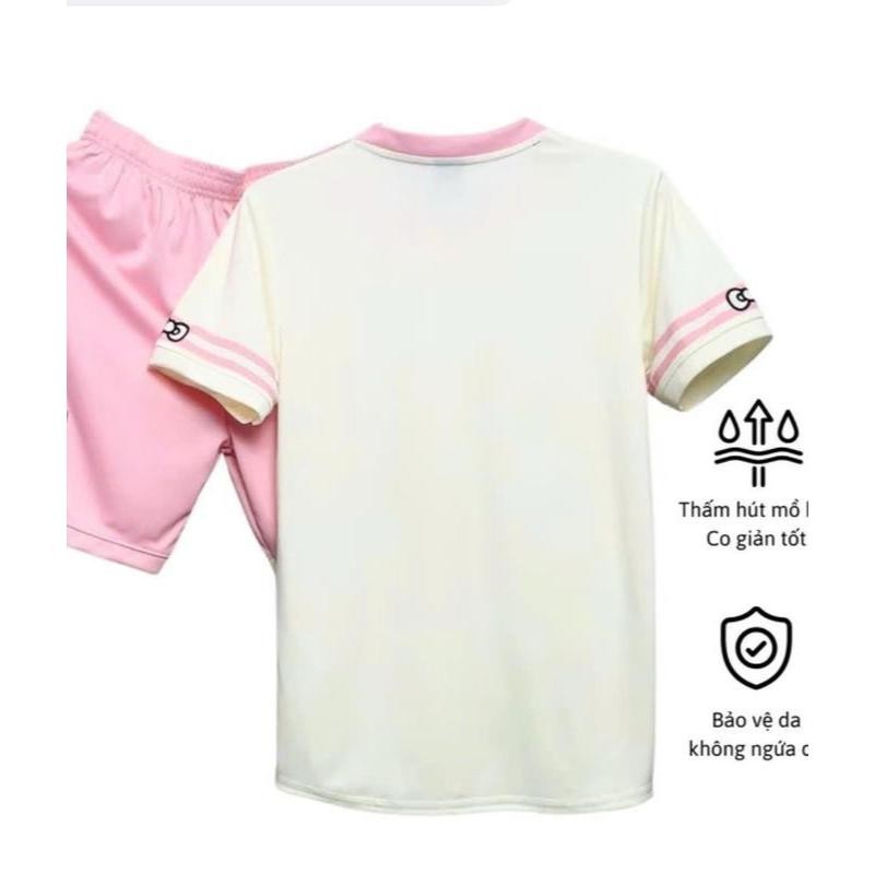 Bộ quần áo bóng đá, Bộ Hello Kitty, bộ áo đá banh vải thun mè- Có in tên số theo yêu cầu