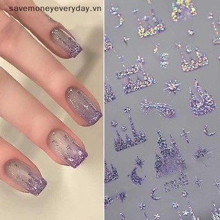 [savemoneyeveryday] Miếng dán móng tay dập nổi Bầu trời đầy sao đầy màu sắc Đề can trang trí móng tay Mặt trăng Tự dính Thanh trượt chuyển [vn]