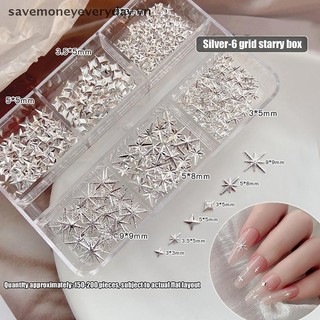 [savemoneyeveryday] 6 Lưới Kim Loại Vàng Bạc Móng Tay Nghệ Thuật Kim Cương Giả Trang Trí Làm Móng Tay Quyến Rũ Flatback Starburst Pentagram Phụ Kiện Móng Tay Ngọc [vn]