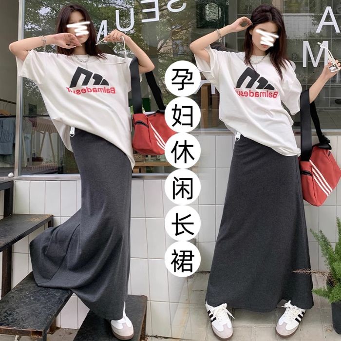 Váy bà bầu mùa hè Sản phẩm mới co giãn có thể điều chỉnh Drape Feel Váy dài ôm hông