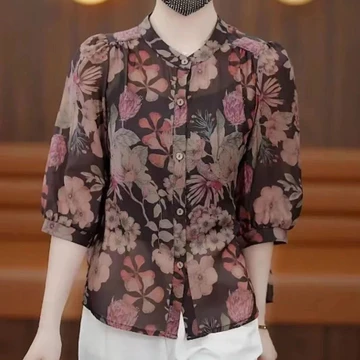 Ba Phần Tư Tay Áo Sơ Mi Nữ Tính Khí Thời Trang Áo Sơ Mi Nữ Nhỏ Rời Thoáng Mát Nhanh Che Bụng Mẹ Mặc Ba Phần Tư Tay Áo Sơ Mi Nữ Tính Khí Thời Trang Áo Sơ Mi Nữ Nhỏ Rời Thoáng Mát Nhanh Che Bụng Mẹ Mặc 