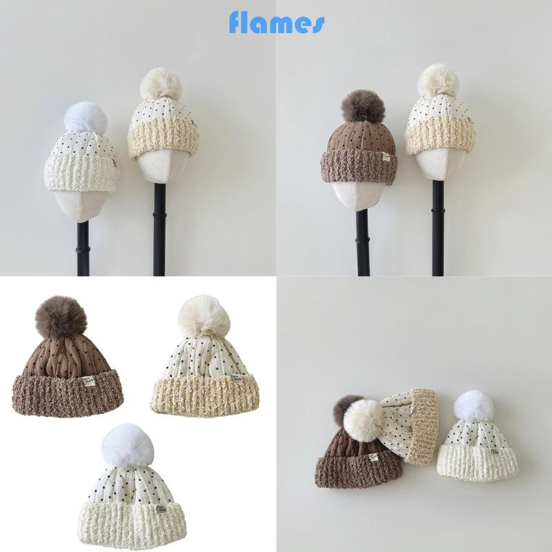 Fl Mũ Ấm Áp Cho Bé Mùa Đông Sang Trọng Dệt Kim Bonnet Earflap Pom Mũ Cho Bé 0-3 Tuổi