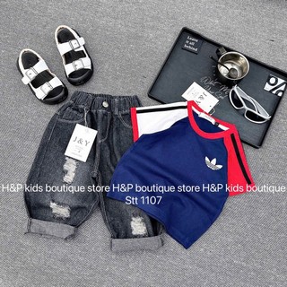 10-27kg Set áo das phối màu mix quần bò dài HP cho bé trai, quần áo bé trai