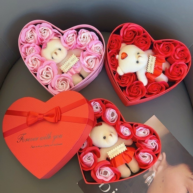[Đặc sắc] Hộp đựng bao bì hình trái tim - Hộp quà hoa hồng xà phòng gấu nhỏ - Bộ quà tặng hoa hồng - Trang trí tiệc cưới lãng mạn - Ngày lễ tình nhân & Ngày của mẹ