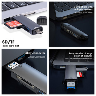Đầu đọc thẻ 6 trong 1 USB3.0 sang Type C Micro USB Đa năng Bộ chuyển đổi OTG Bộ chuyển đổi đa chức năng SD TF Truyền tốc độ cao