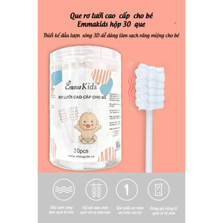 Que Tưa Lưỡi, Rơ Lưỡi Vệ Sinh Răng Miệng Cho Bé EmmaKids, Gạc Rơ Lưỡi Bé Sơ Sinh (Hộp 30 chiếc)