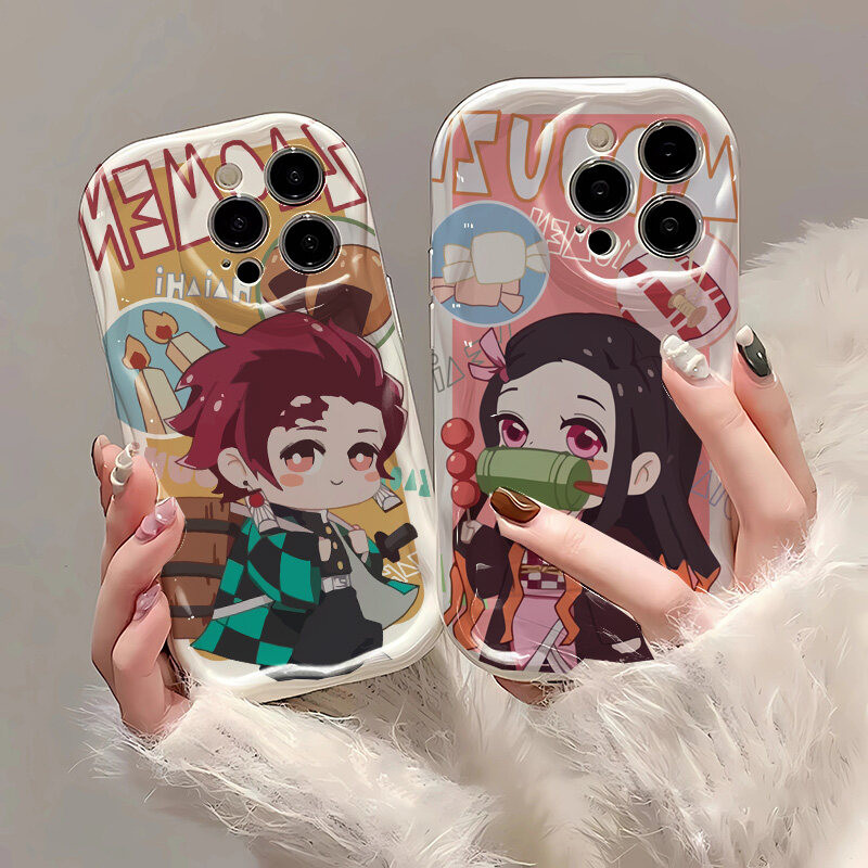 Ốp Lưng Cho Iphone 16 Pro MAX 11 12 13 14 15 Pro MAX 7 8 Plus 12 13 Mini XR Ốp Lưng Anime Dễ Thương Demon Slayer Kamado Nezuko Tanjirou Zenitsu Inosuke Hoạt Hình 3D Sóng Cong Cạnh