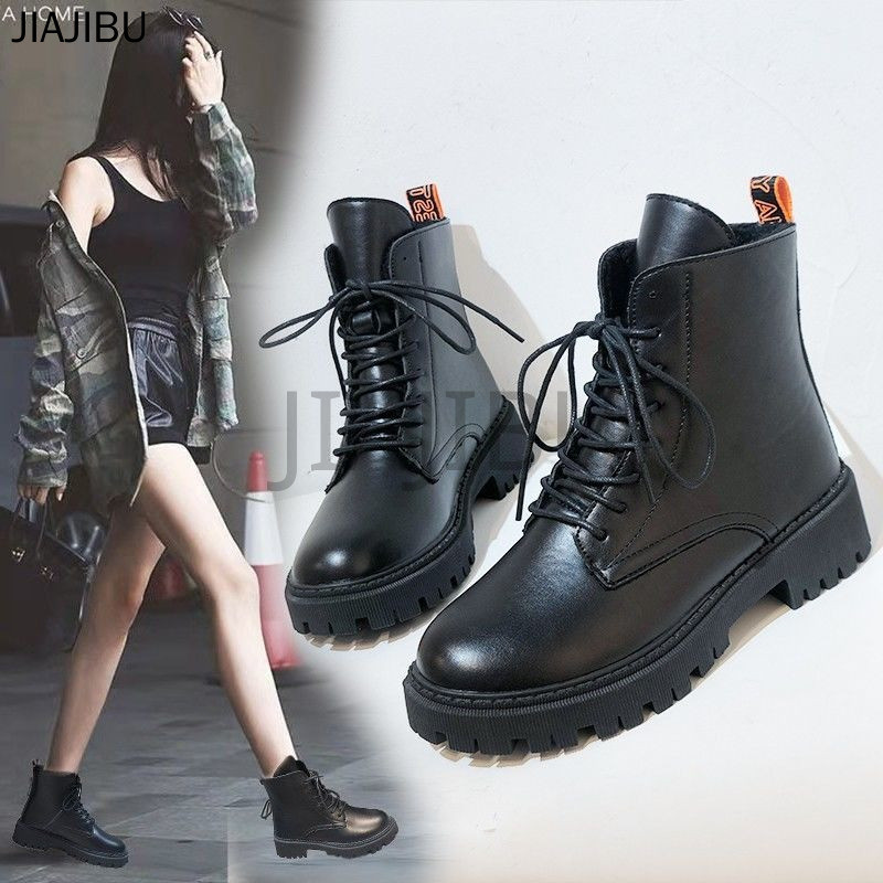 Size 34-45 Giày Bốt Martin Màu Đen Giản Dị Phong Cách Retro 44 Giày Nữ Cỡ Lớn Giày Bốt Đi Xe Máy Mũi Tròn Buộc Dây Chống Trượt Phong Cách Anh Quốc 43 Giày Bốt Mùa Đông Ấm Áp Korean Fashion Cosplay Platform Knight Boots 42 Giày Cao Bồi JK