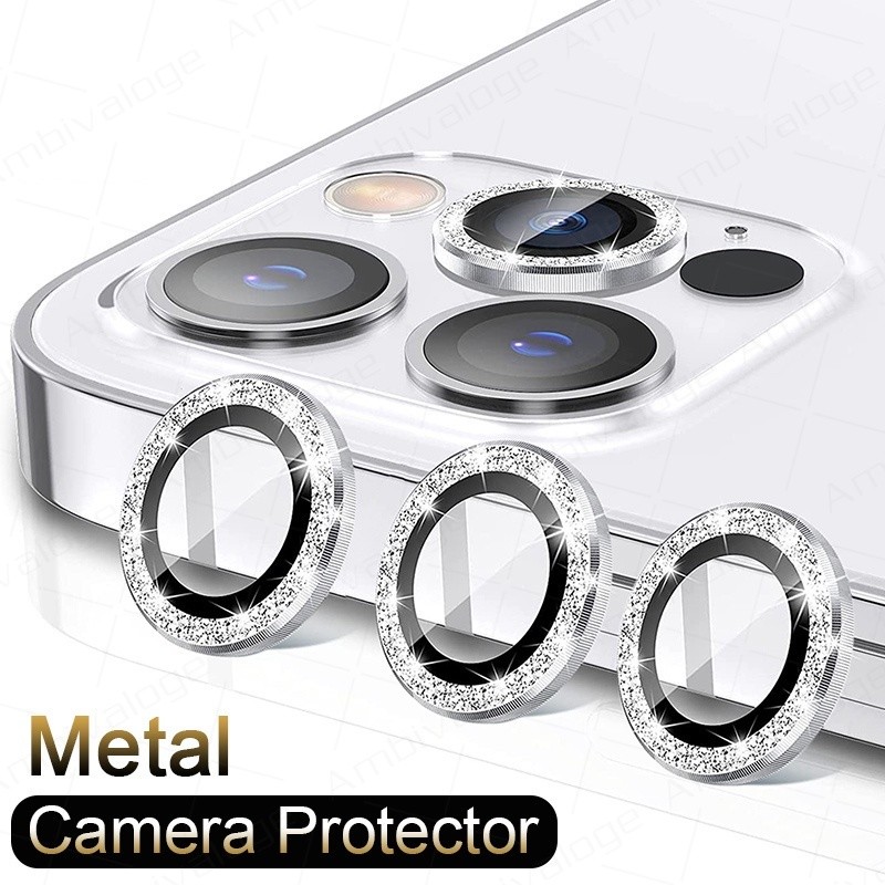 Nắp dán đính đá bảo vệ ống kính camera cho iPhone 11 12 13 14 15 16 17 Pro Max Air
