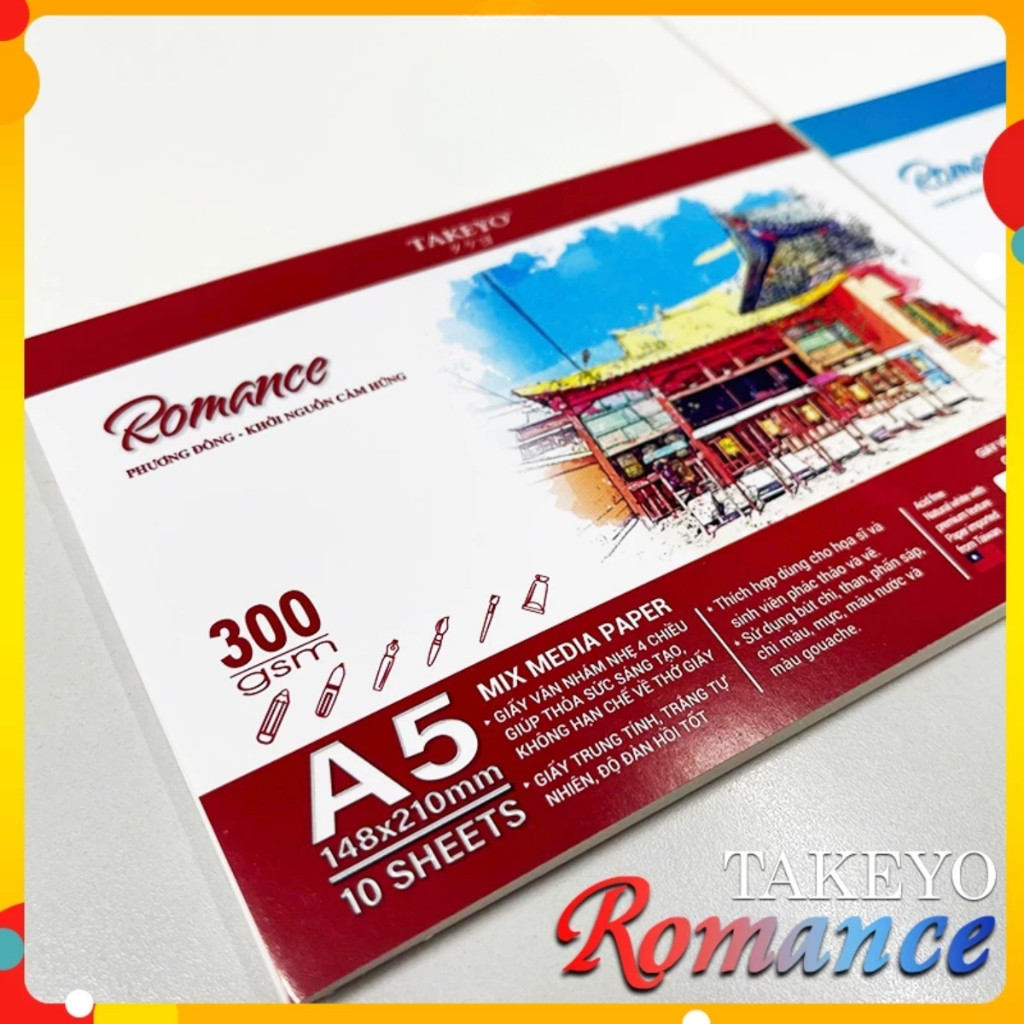 [XẤP 10T 300GSM] Giấy vẽ ép lạnh mỹ thuật, hội họa, kiến trúc TAKEYO ROMANCE A6-A5-A4 300GSM ( Made in Taiwan)