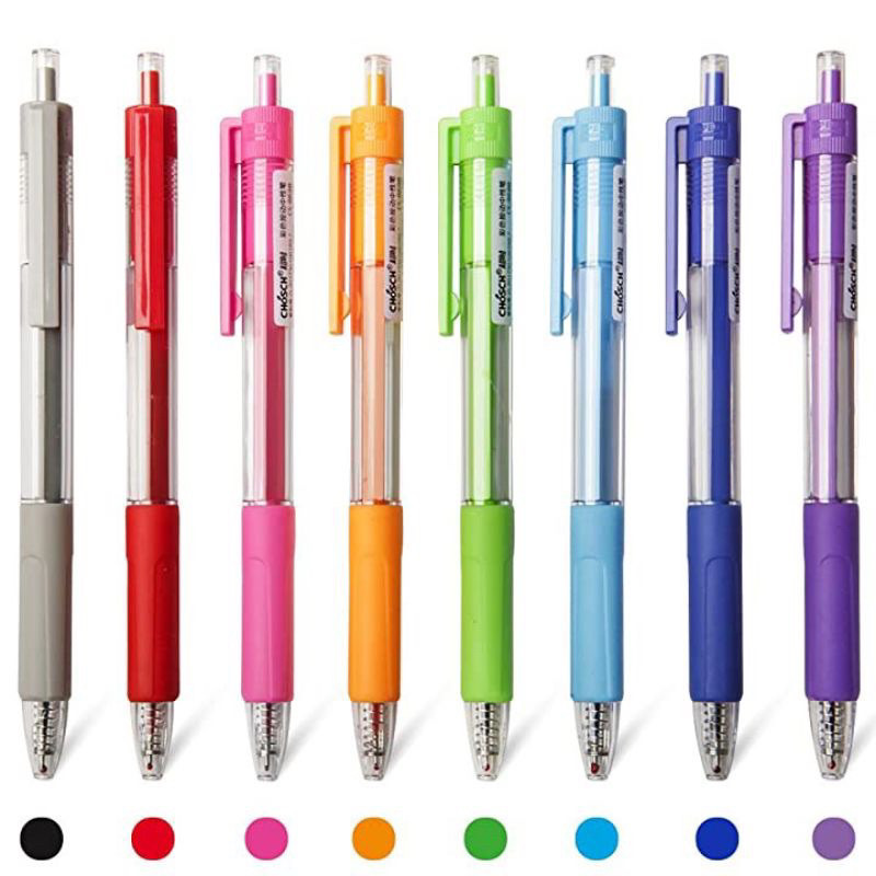 [ VĨ 8 CÂY] Bút bi gel bấm Chosch 8 màu CS-8698., trang trí sổ bullet, thư pháp lettering.