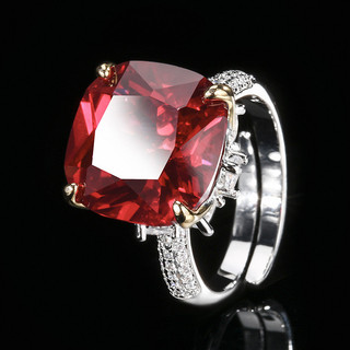 Châu Âu Mỹ ins Phong Cách Mới Đáy Đồng Mạ Vàng Mô Phỏng Nhẫn Corundum Đỏ Nữ 14 * 14