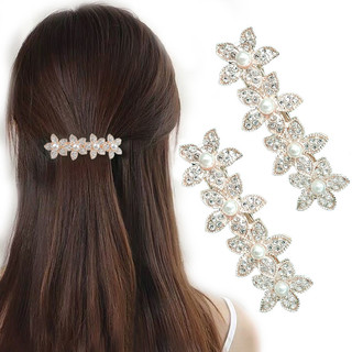 Phong Cách Mới Hoa Bạc Kim Cương Giả Ngọc Trai Sang Trọng Mùa Xuân Kẹp Nổ Kẹp Bên Kẹp Tóc