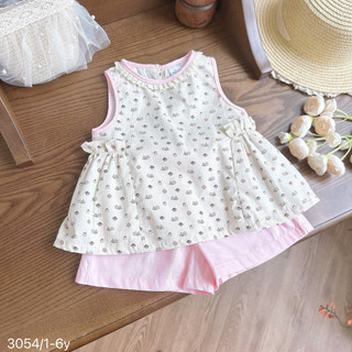 Set Bộ Hè Hoa Nhí Nhún Eo Cho Bé Gái Chất Thô Lụa 8-26kg