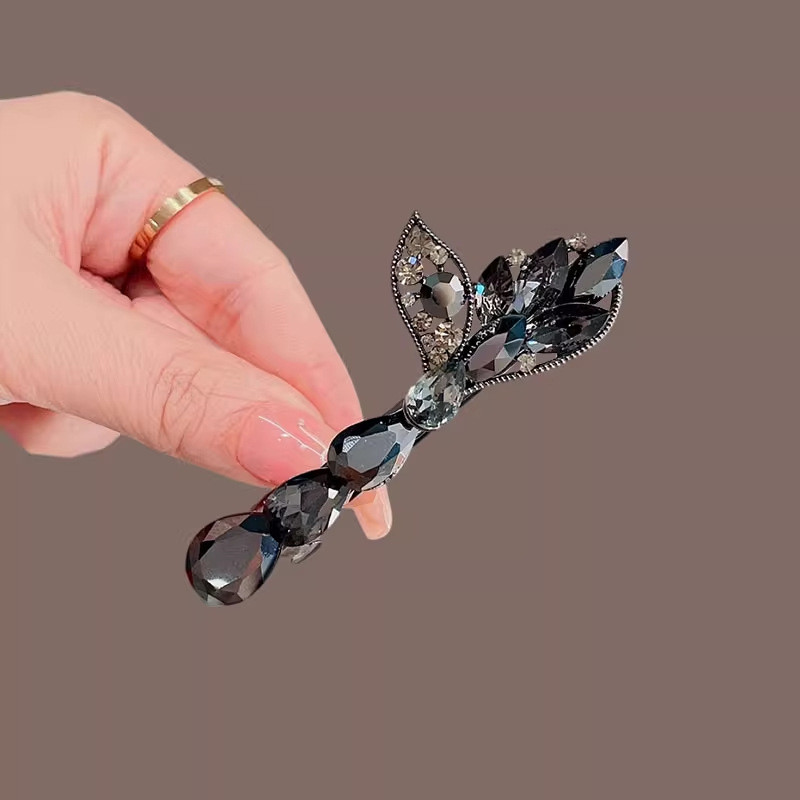 MAUROPOLI [Sẵn Sàng] Kẹp Tóc Đuôi Cá Pha Lê Obsidian Nữ Đầu Lưng Cao Cấp Nửa Đầu Kẹp Mũ Đội Đầu Kẹp Mùa Xuân Kẹp Bên Kẹp Tóc Top Kẹp Tóc