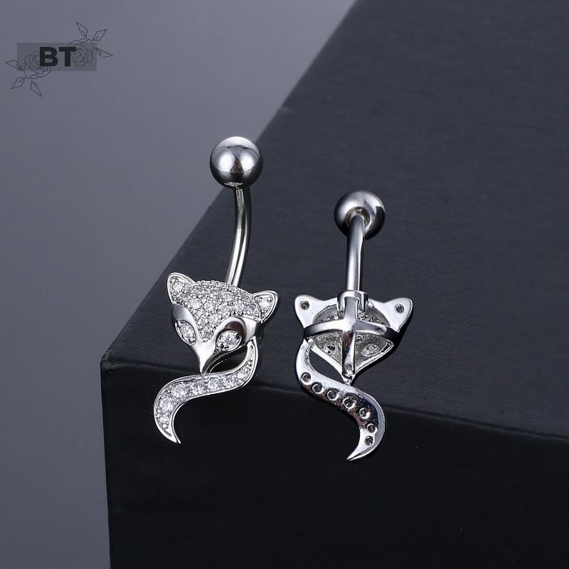Meuctiffy Full-embeded Hình Cáo Động Vật Bụng Rốn Móng Tay Thời Trang Gợi Cảm Zircon Kẻ Sọc Dành Cho Nữ Và Nam Trang Sức VM