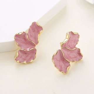 Phong Cách Sữa Cánh Hoa Nhỏ Giọt Men Nhẫn Cao Cấp Niche Thời Trang Sang Trọng Bông Tai Trang Sức
