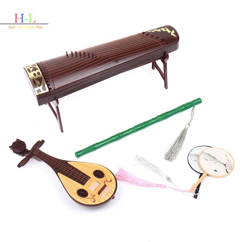 HL Nhà Búp Bê Thu Nhỏ Màn Hình Gấp Sáo Lute Guzheng Quạt Cảnh Đời Trang Trí LMWU