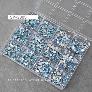 12 Lưới Trang Sức Nhựa Kim Cương Không Đều Trong Suốt, Dụng Cụ Làm Móng Cho Tiệm Nail