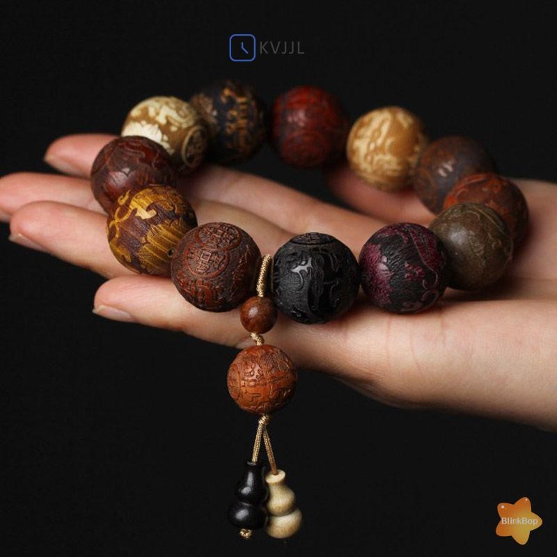 [KvJJL-t] Vòng tay đính cườm chạm khắc gỗ thủ công 20mm cổ điển có mặt dây chuyền dành cho nam và nữ Quà tặng trang sức mới