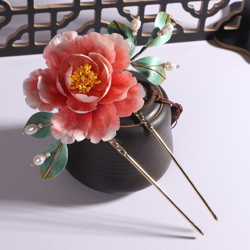 Mới Phong Cách Trung Quốc Không Duy Trì Lụa Nhung Hoa Kẹp Tóc Hoa Mẫu Đơn Hồng Hanfu Sườn Xám Mũ Đội Đầu Nữ Cổ Điển Phong Cách Cung Điện Trung Quốc Phụ Kiện Tóc Hoa Lớn Kẹp Tóc Làm Bằng Tay