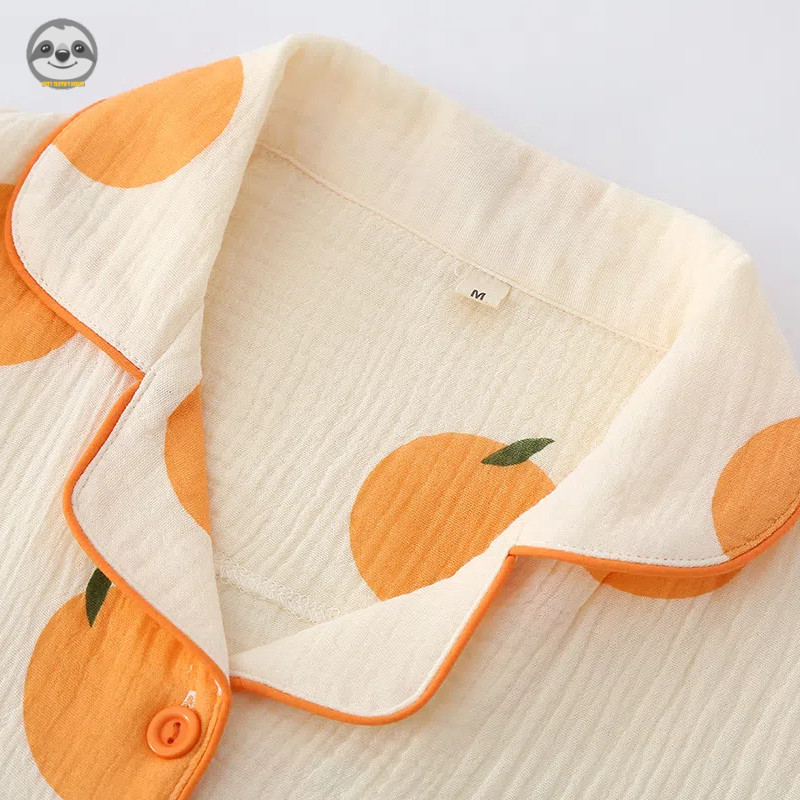 Bộ đồ ba mảnh Cotton nguyên chất Crepe mỏng dành cho nữ / Quần Short ngắn tay tươi mát nhỏ Bộ đồ ngủ Gạc Loungewear