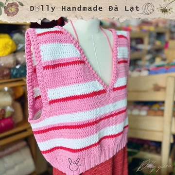 Áo Gile len handmade tone hồng ngọt ngào - Dolly Đà Lạt (áo len, áo len nữ, áo len cho nữ, đồ handmade)