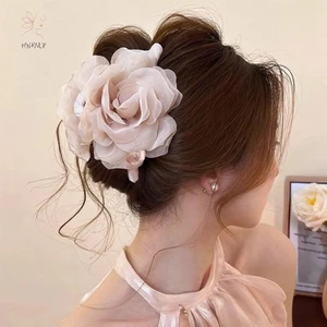 HNKMP Thanh Lịch Tinh Tế Lưới Vải Lớn Hoa Hồng Cho Nữ Cô Gái Giả Ngọc Trai Hoa Kẹp Phụ Kiện Tóc.