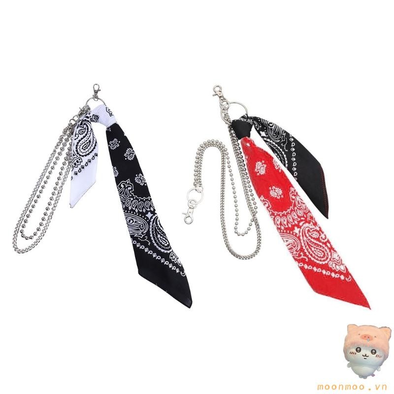 Hip Hop Contrast Color Paisley Biker Bandana with Waist Wallet Chain Pants Belt