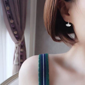 Bông tai lá bạch quả bạc S925 Trang sức thời trang đơn giản Quà tặng nữ